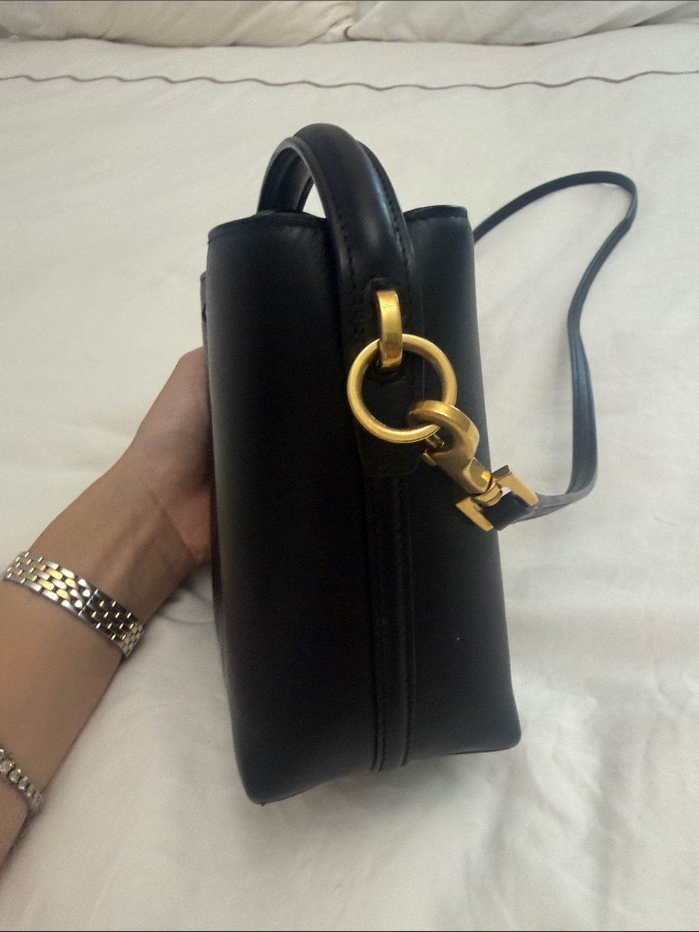 Saint Laurent le 37 Black Leather Mini Bucket Bag with Gold YSL Logo - Picture 3 of 6